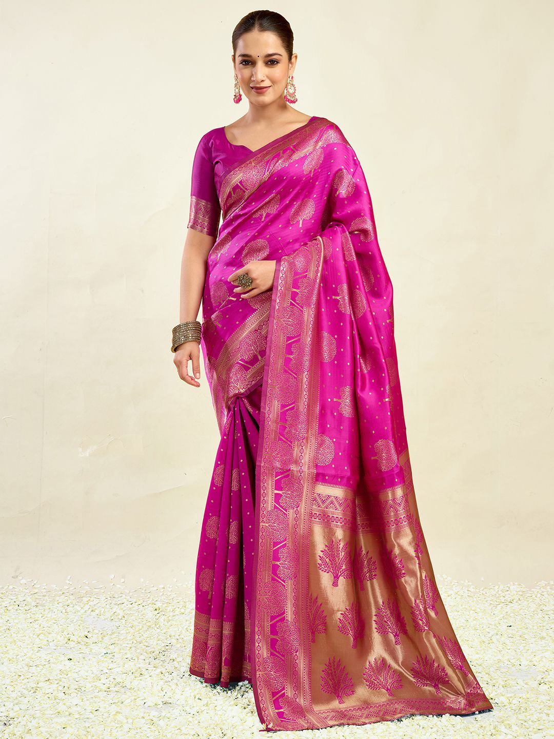 

KALINI Ethnic Motifs Woven Design Zari Banarasi Saree, Pink