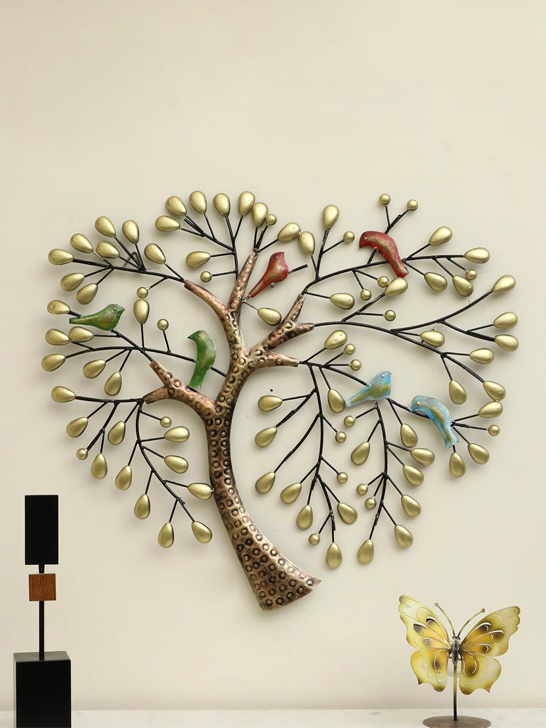 

vedas Mystic Indiana Gold-Toned & Red Lara Bird Tree Wall Decor