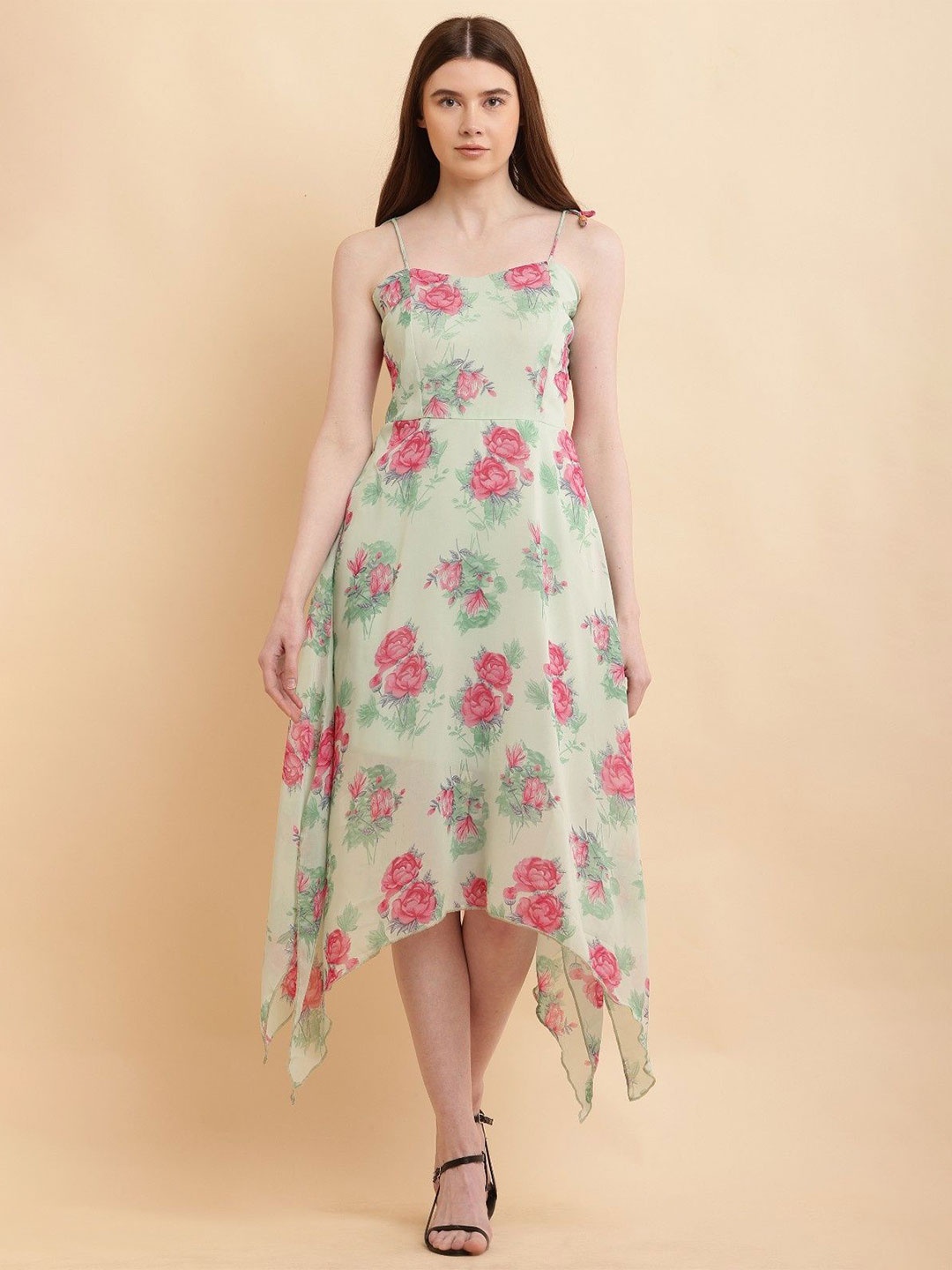 

SHAHVEER CREATION Women Floral Printed Fit & Flare Midi Dress, Sea green