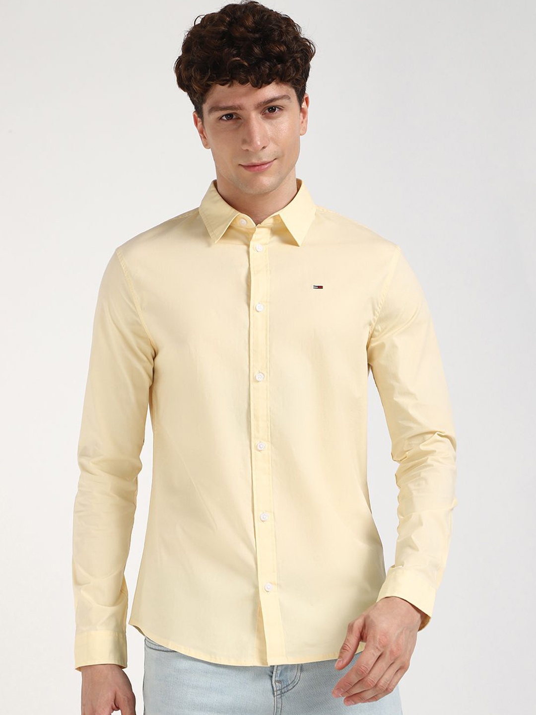 

Tommy Hilfiger Men Spread Collar Solid Cotton Casual Shirt, Yellow