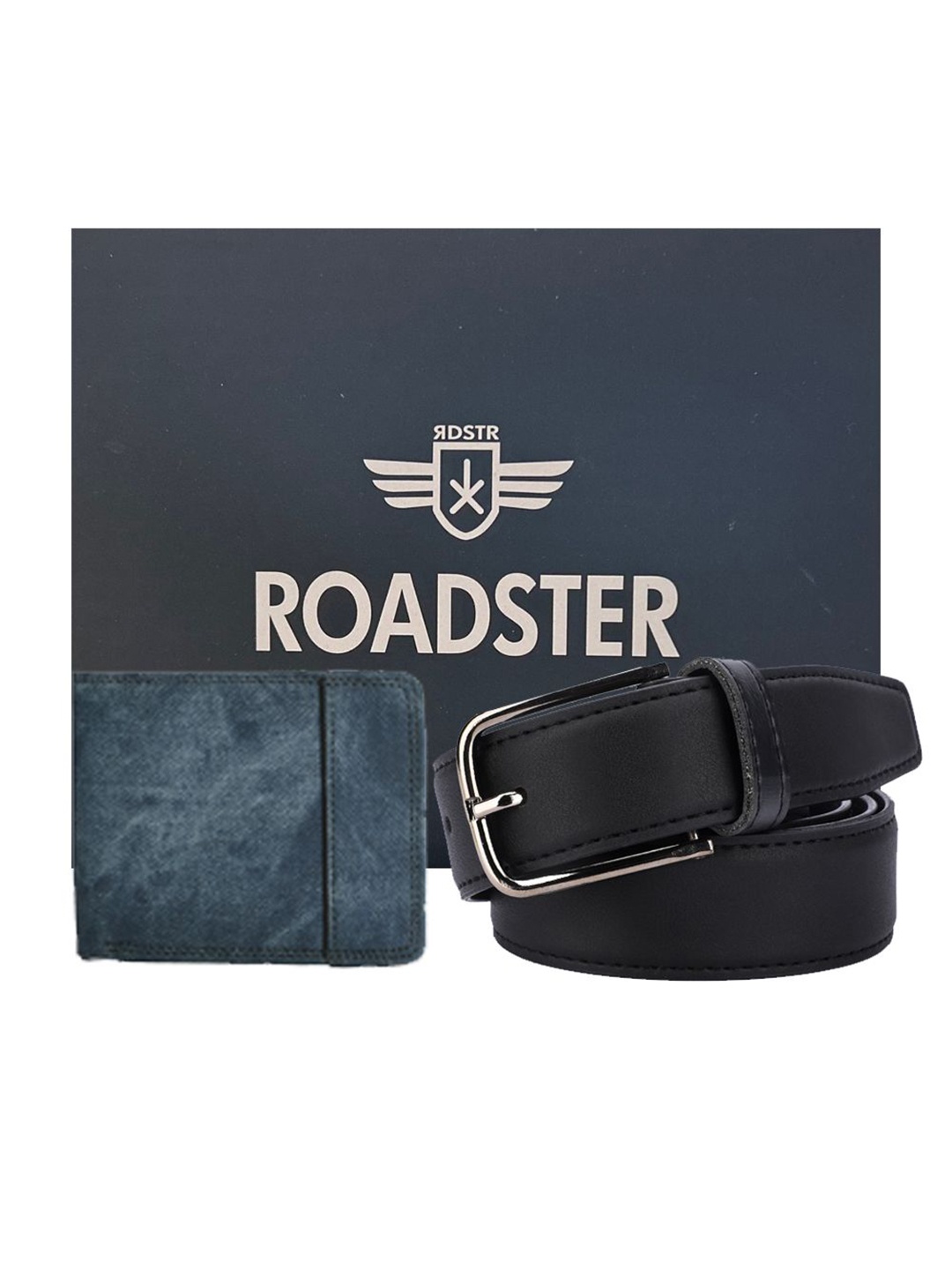 

Roadster Men Accessory Gift Set of Wallet and Belt, Black