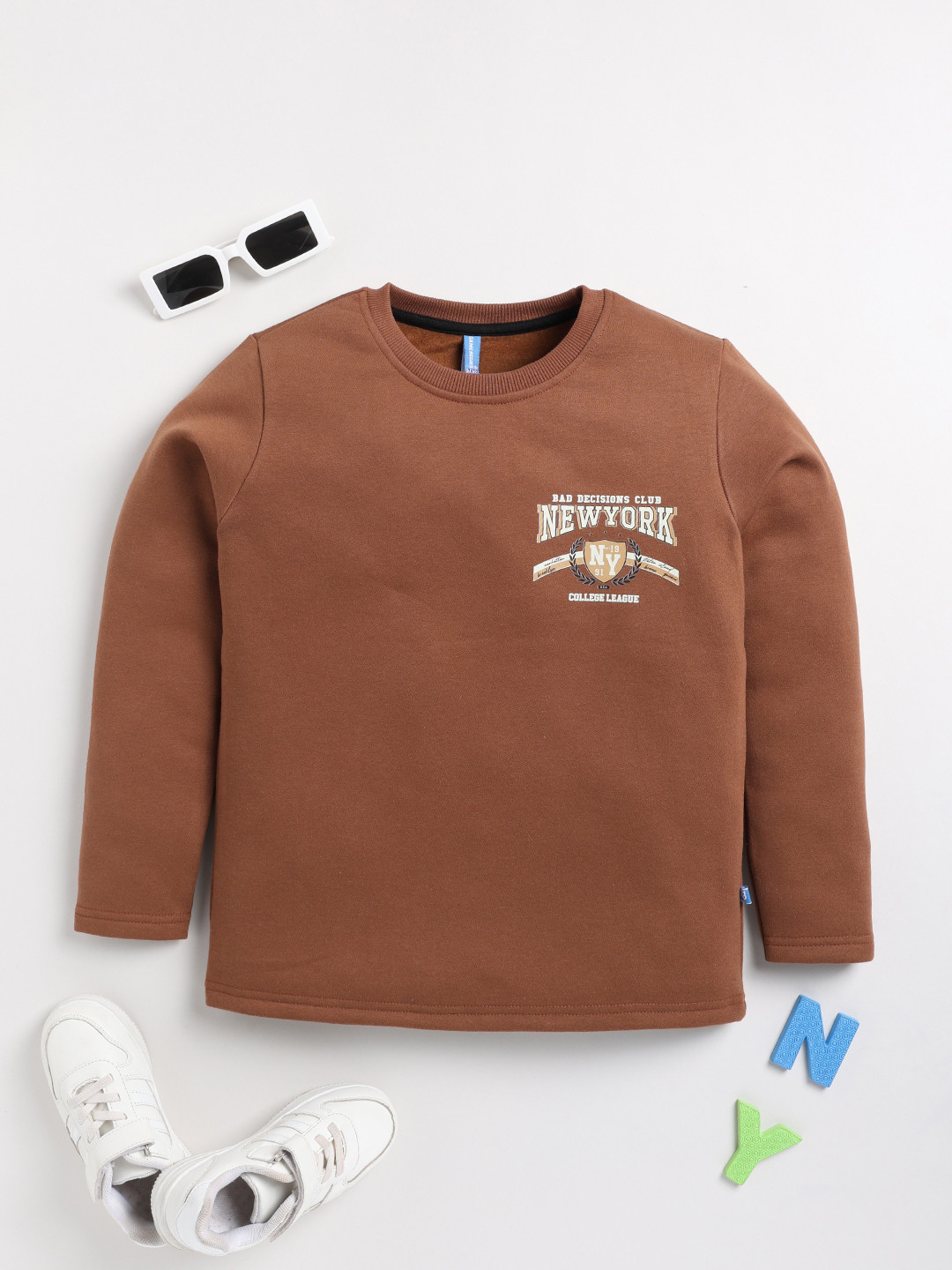 

Here&Now X Game Begins Boys Back Printed Sweatshirt with Brushed Fleece Lining, Brown