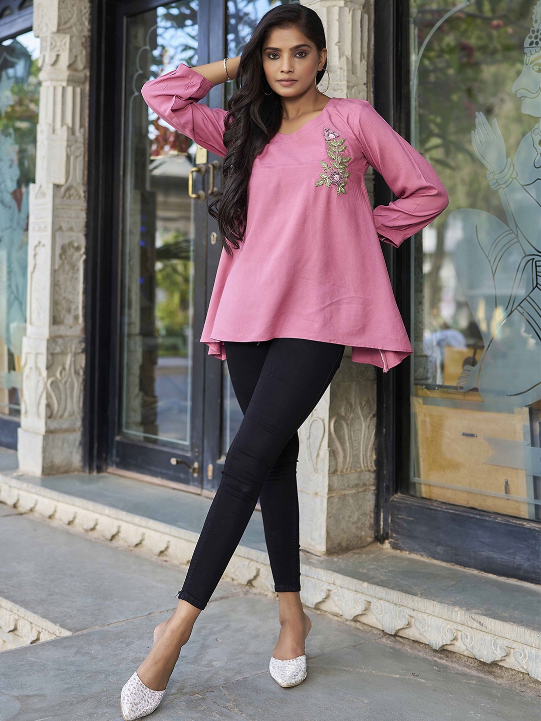 

Krimmple Women Embroidered Cotton Tunic, Pink