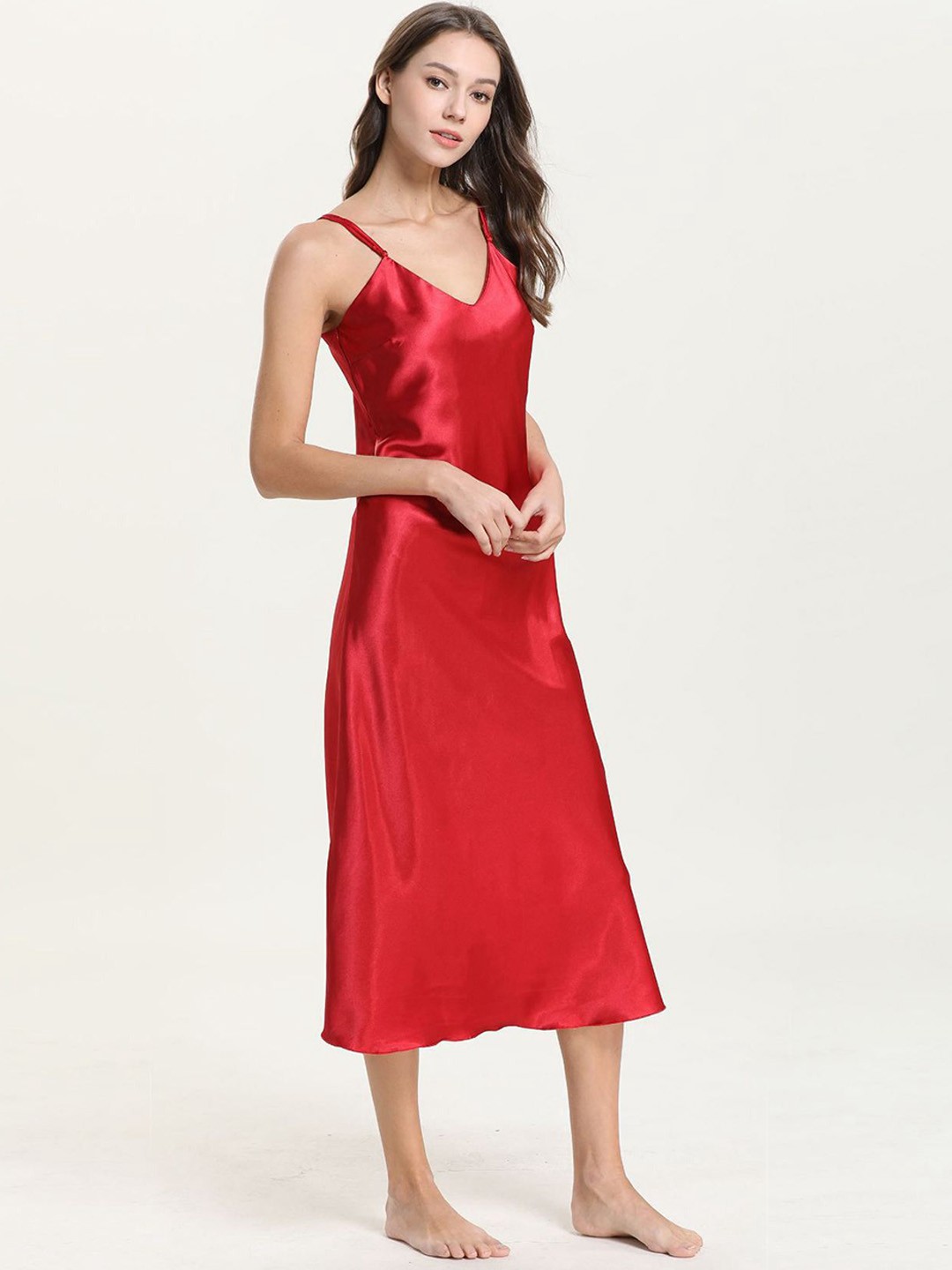

ETC Shoulder Straps Sleeveless Maxi Nightdress, Red