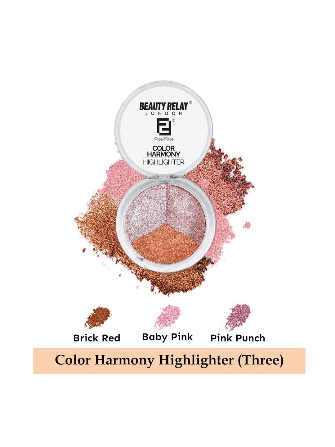 

BeautyRelay London Face 2 Face Color Harmony Highlighter With 3 Shades, Multi