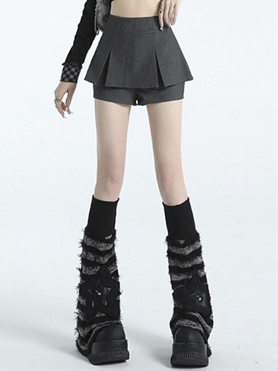 

LULU & SKY Pleat Skorts Mini Skirt, Grey