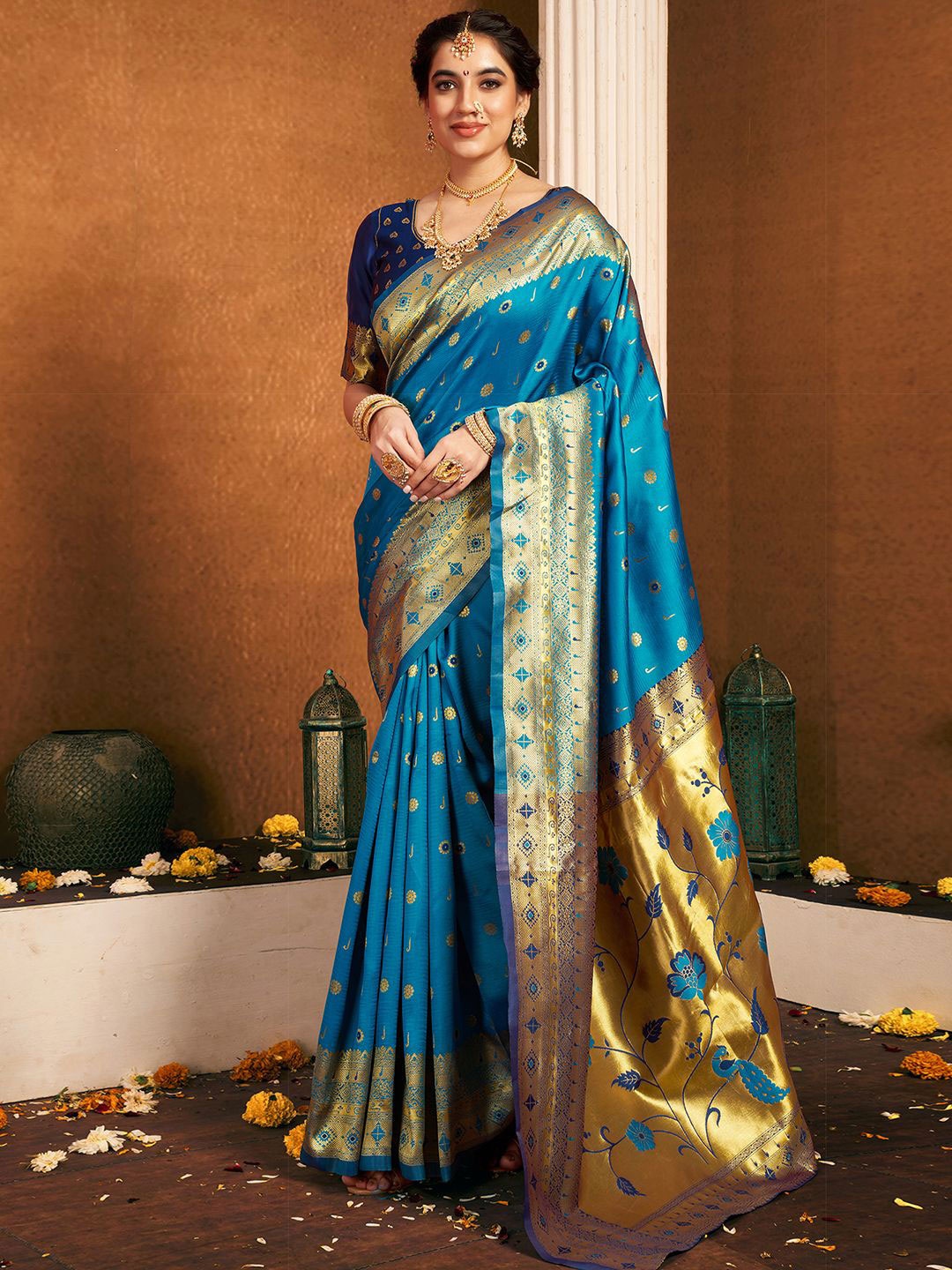 

KALINI Woven Design Zari Paithani Saree, Blue