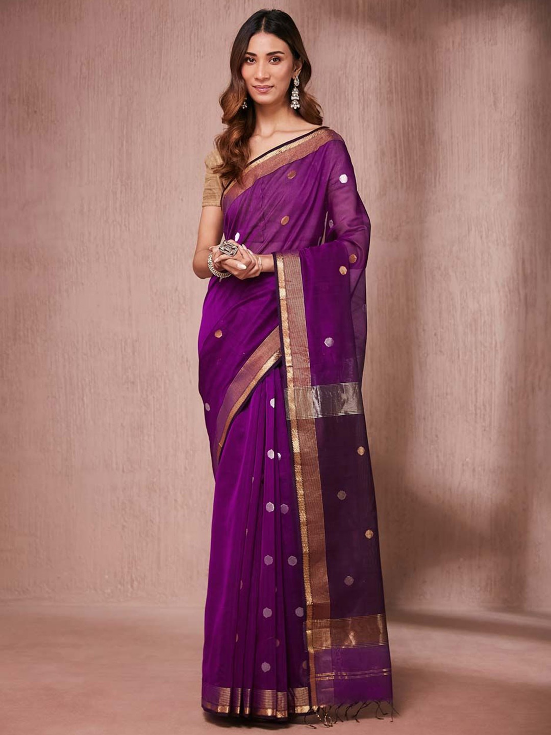 

Fabindia Woven Design Zari Saree, Purple