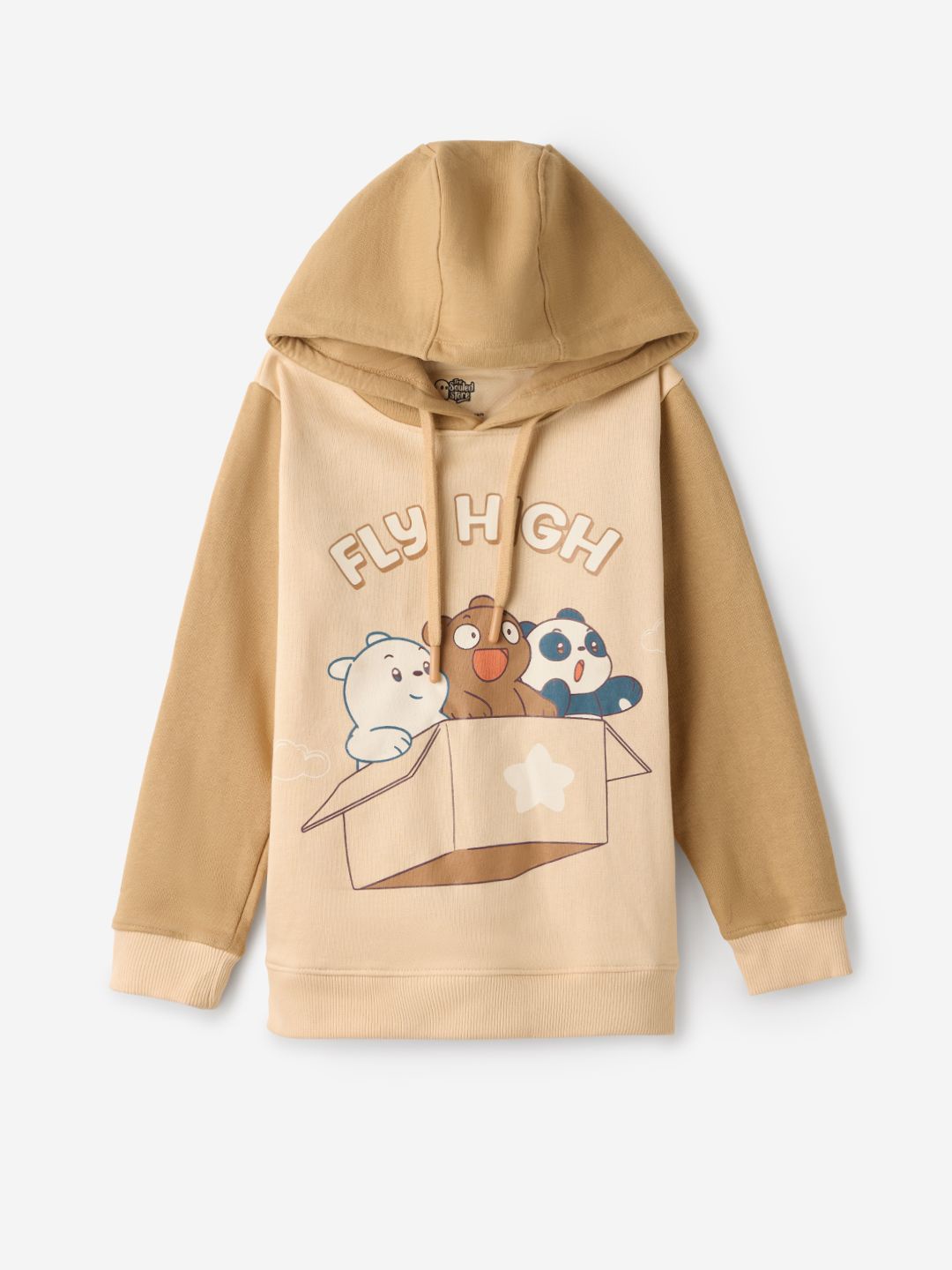 

The Souled Store Boys We Bare Bears Fly Away Printed Hooded Cotton Sweatshirt, Beige