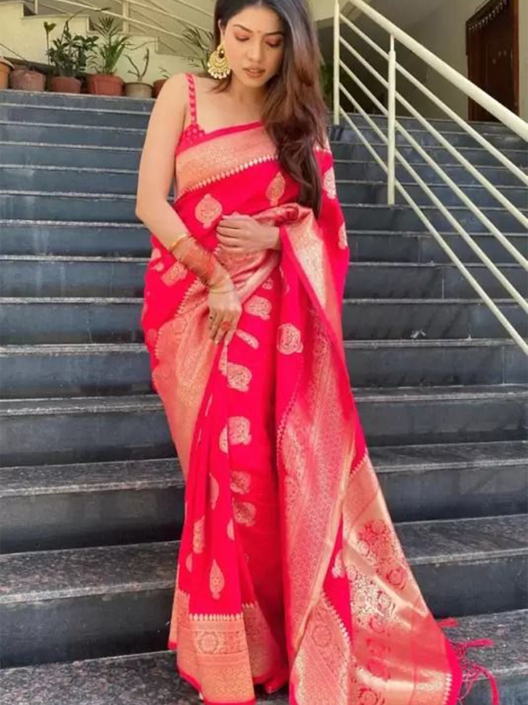 

Florence Woven Design Pure Silk Designer Kanjeevaram Saree, Peach