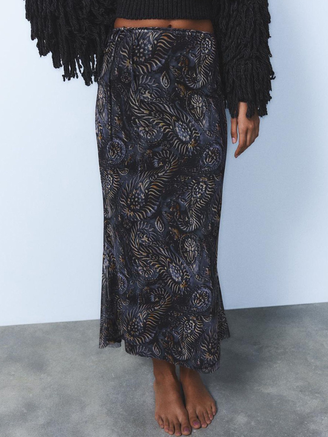 

LULU & SKY Paisley Printed A-Line Midi Skirt, Blue