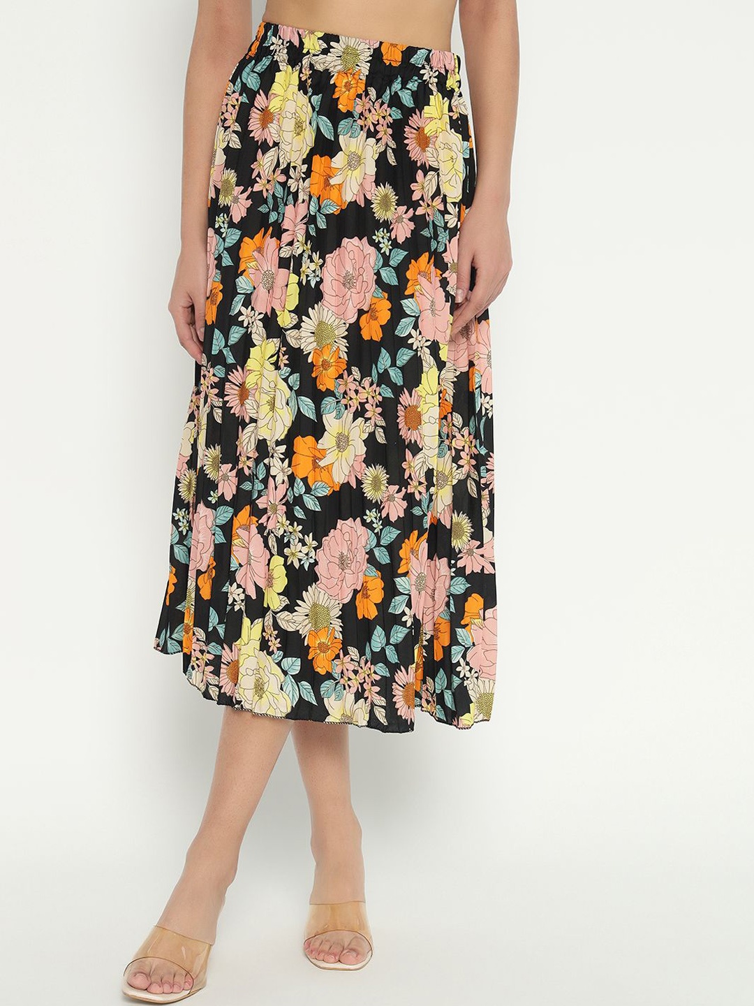 

Femvy Floral Printed Flared Midi Skirt, Yellow