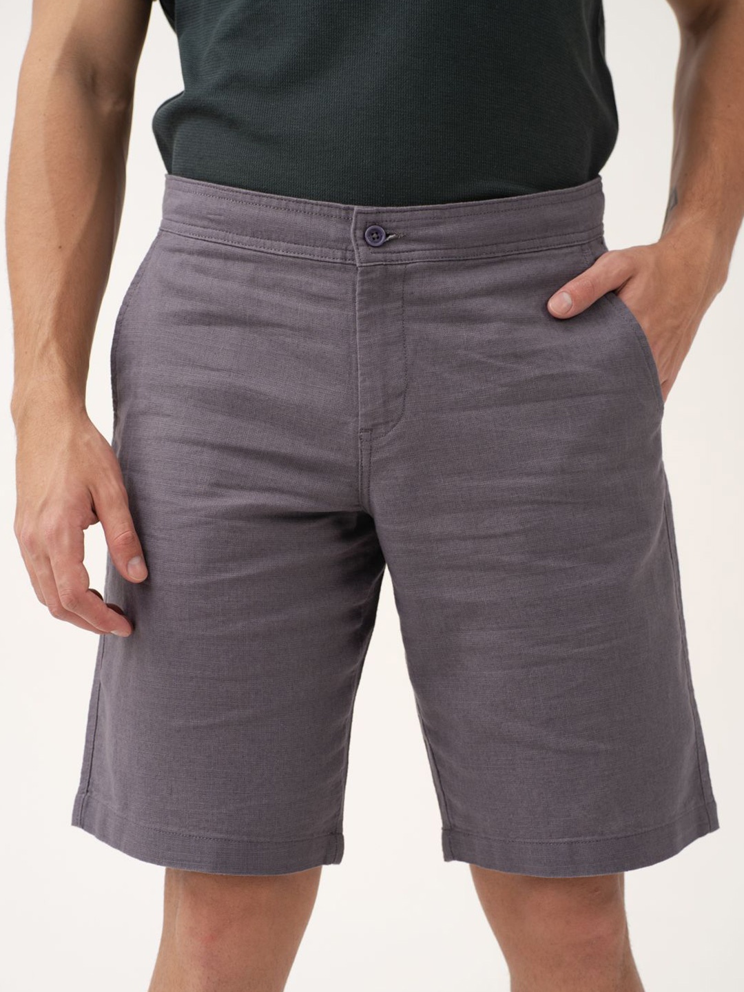 

The Pant Project Men Relaxed Fit Mid Rise Alibaug Grey All Day Lounge Cotton Shorts