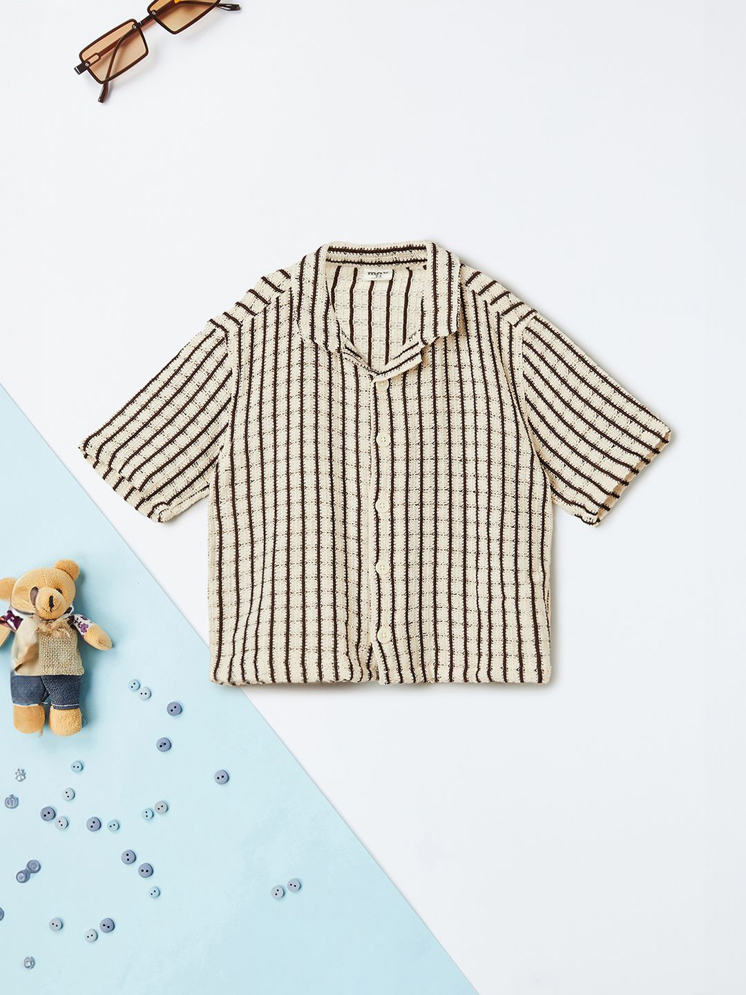 

max Boys Spread Collar Grid Tattersall Checked Cotton Casual Shirt, Beige