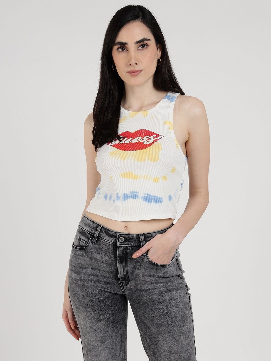 

GUESS Women Tie and Dye Crop Top, White