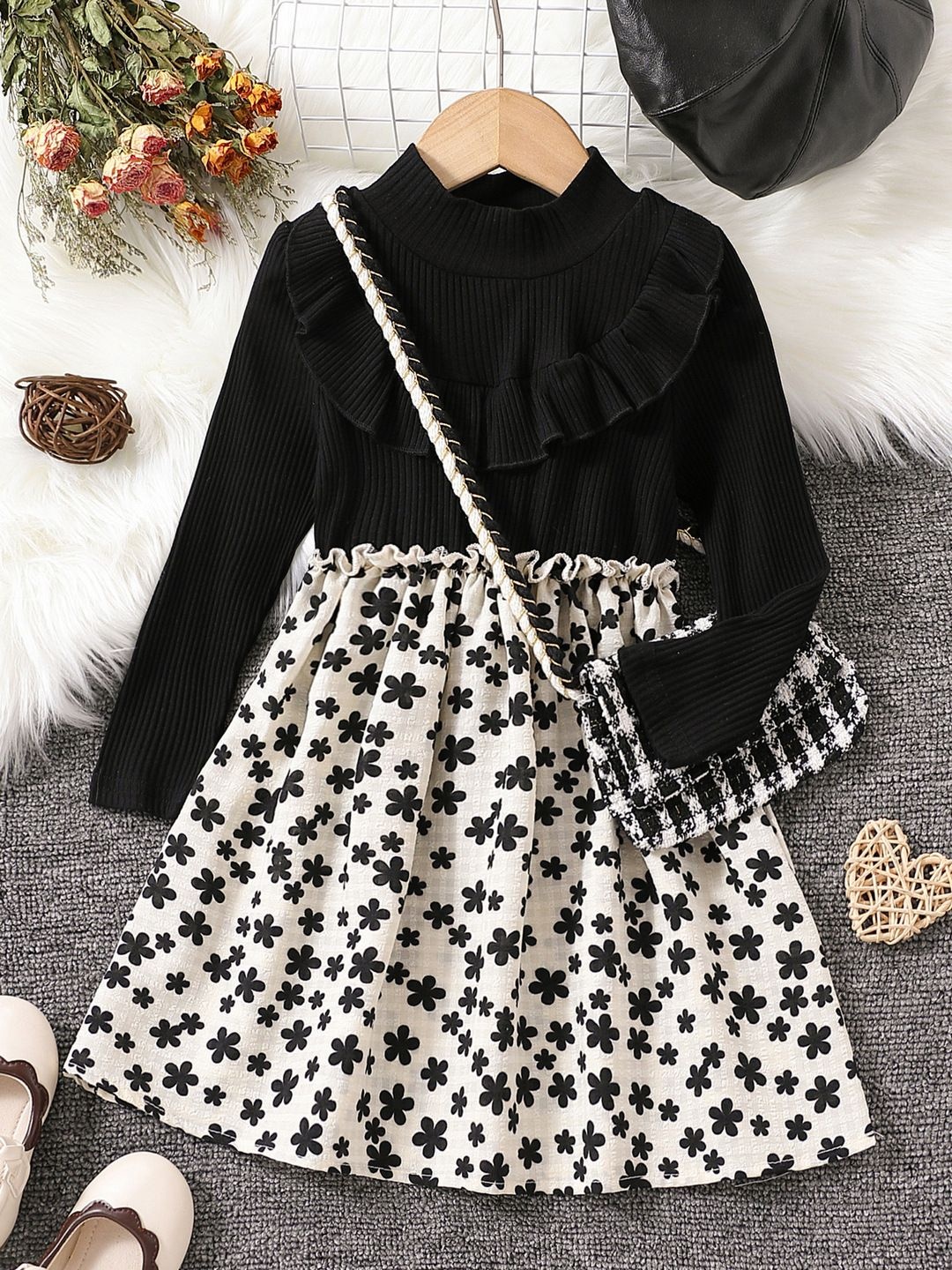 

YK Floral Print Fit & Flare Maxi Dress, Black