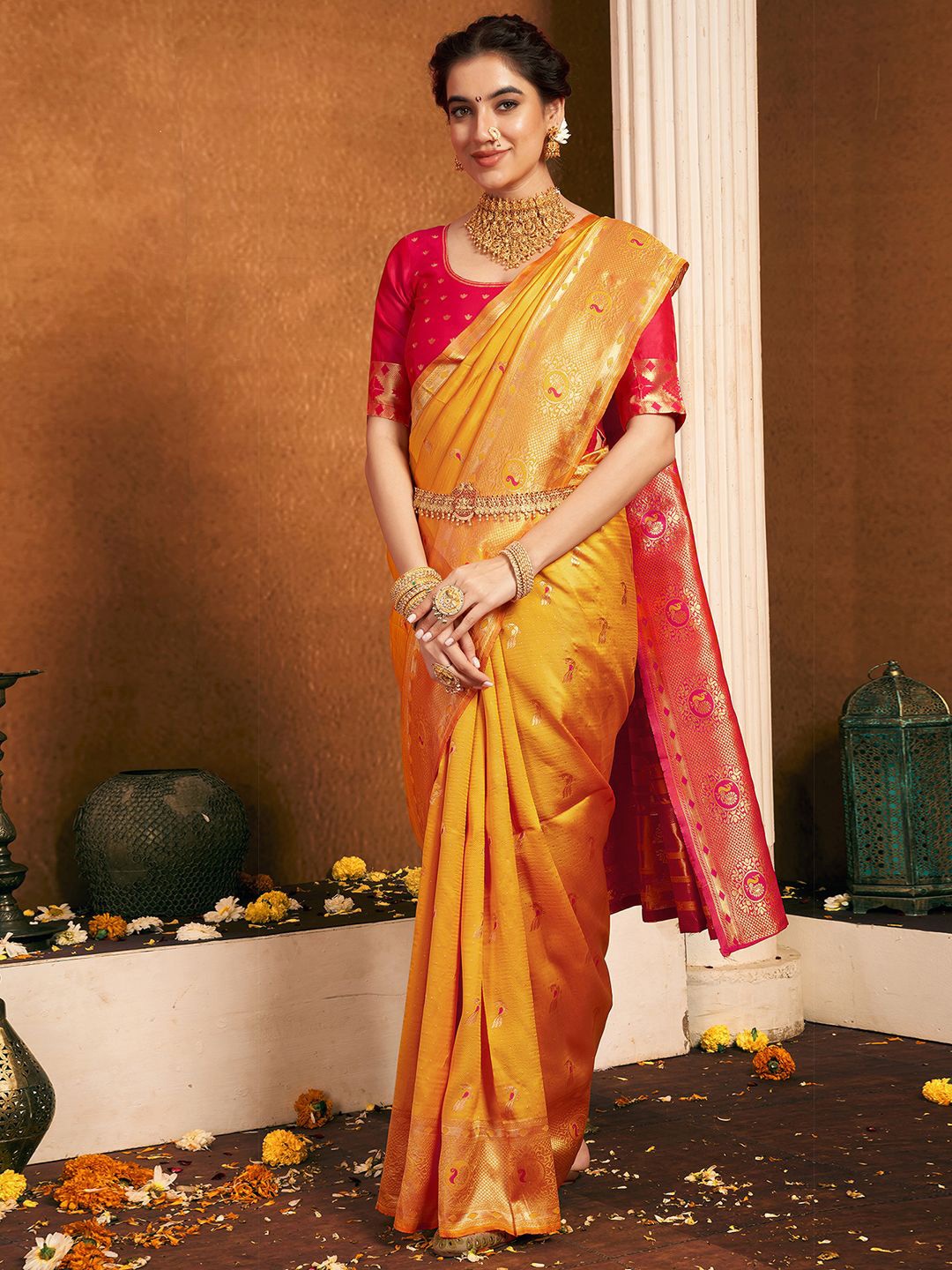 

KALINI Woven Design Zari Paithani Saree, Yellow