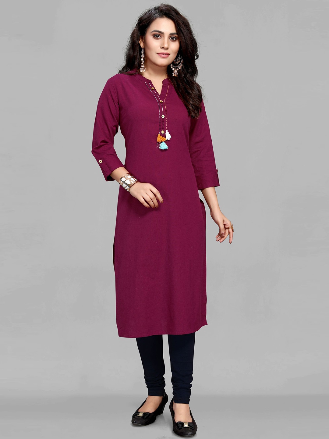 

Krimmple Yoke Design Thread Work Kurta, Purple