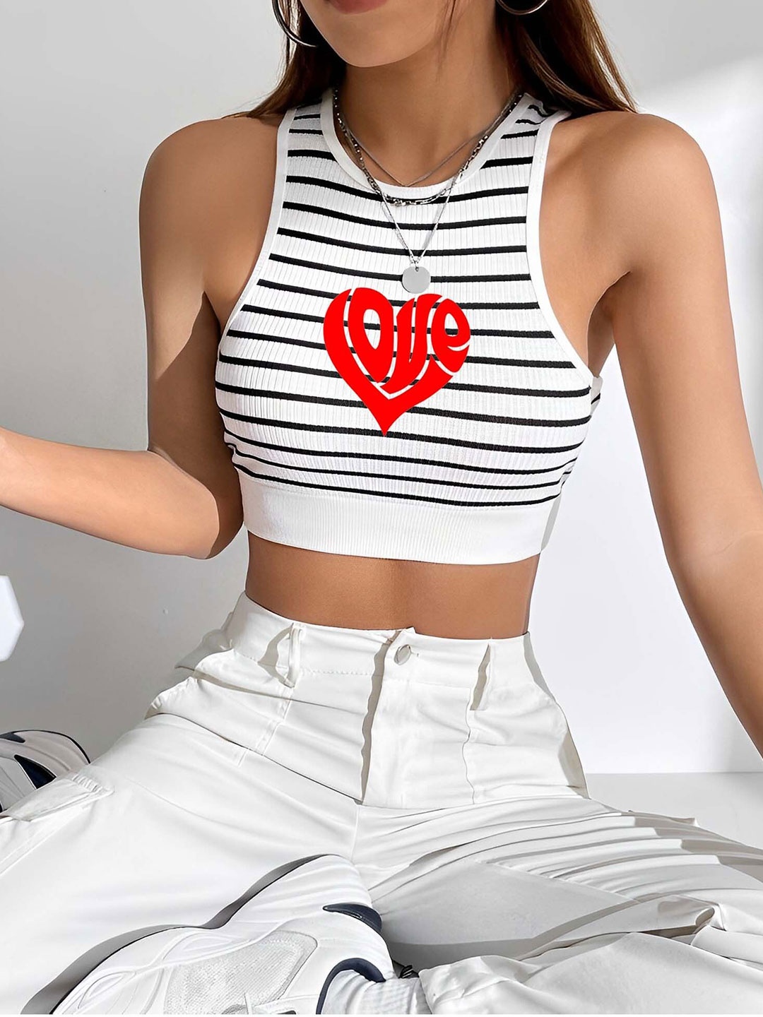 

sollobell Striped Cotton Crop Top, White