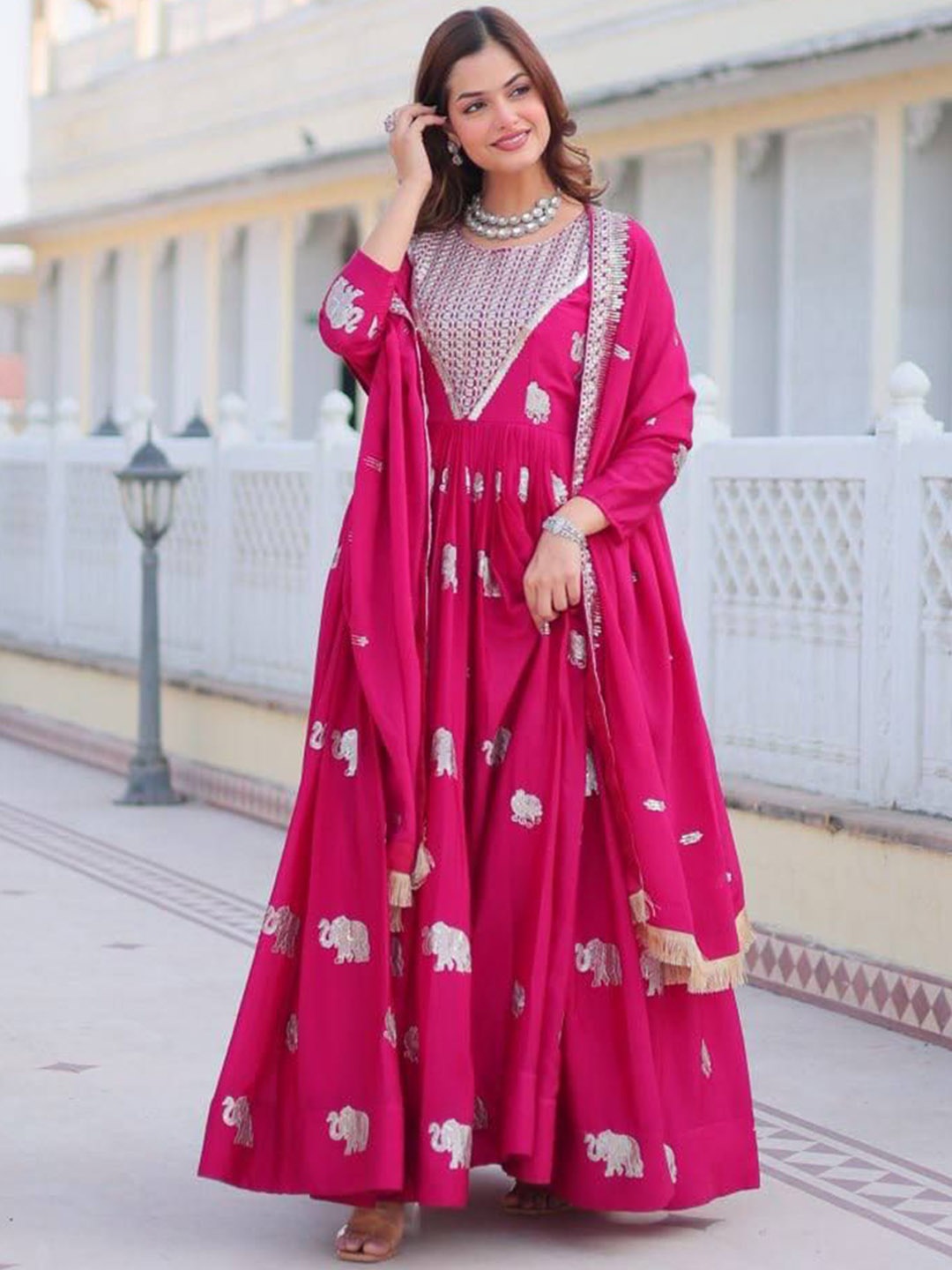 

KALINI Embroidery Rangoli Gown With Dupatta, Pink
