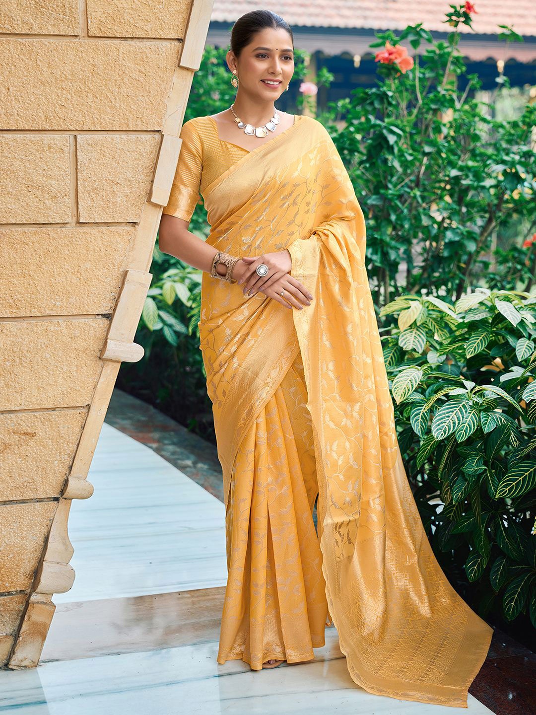 

KALINI Woven Design Zari Saree, Mustard