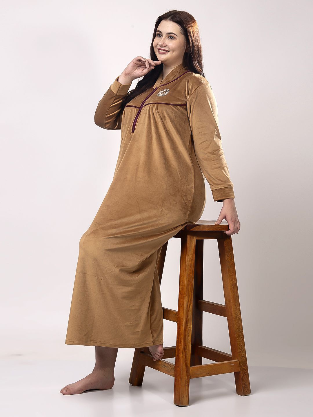 

CHUI MUI Women Plus Size Sweat Nightdress, Brown