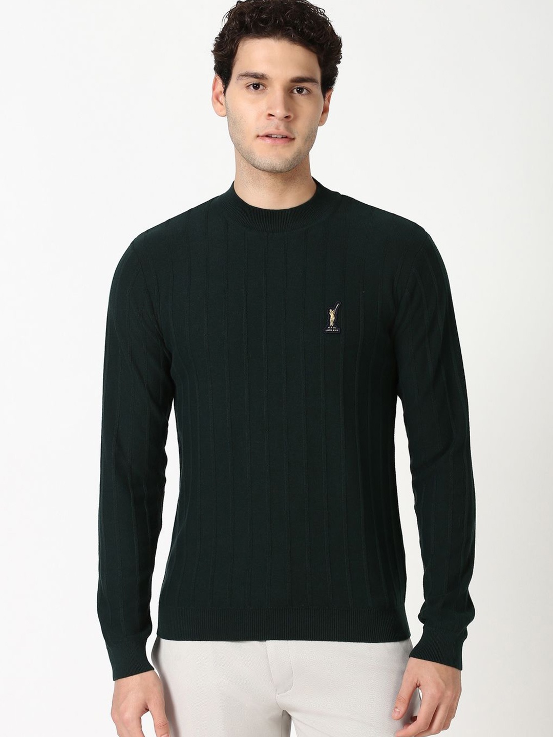 

Peter England Casuals Men Ribbed Round Neck Pullover, Green