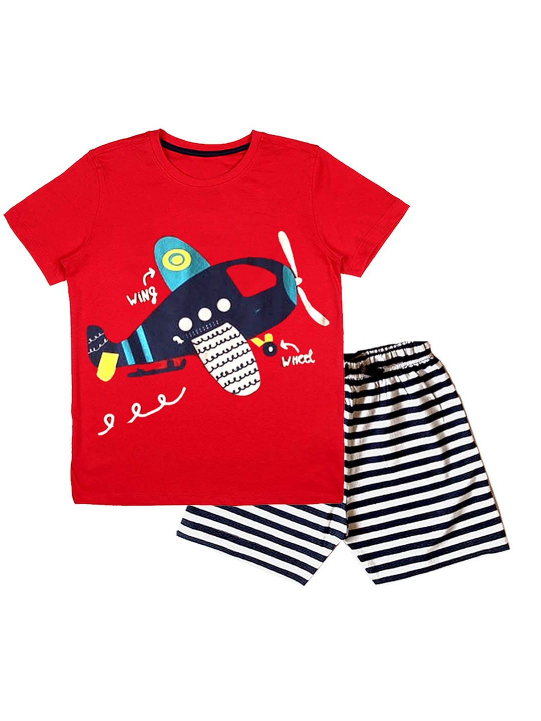 

BILLYBALL Kids Printed Round Neck Pure Cotton T-Shirt With Shorts, Red
