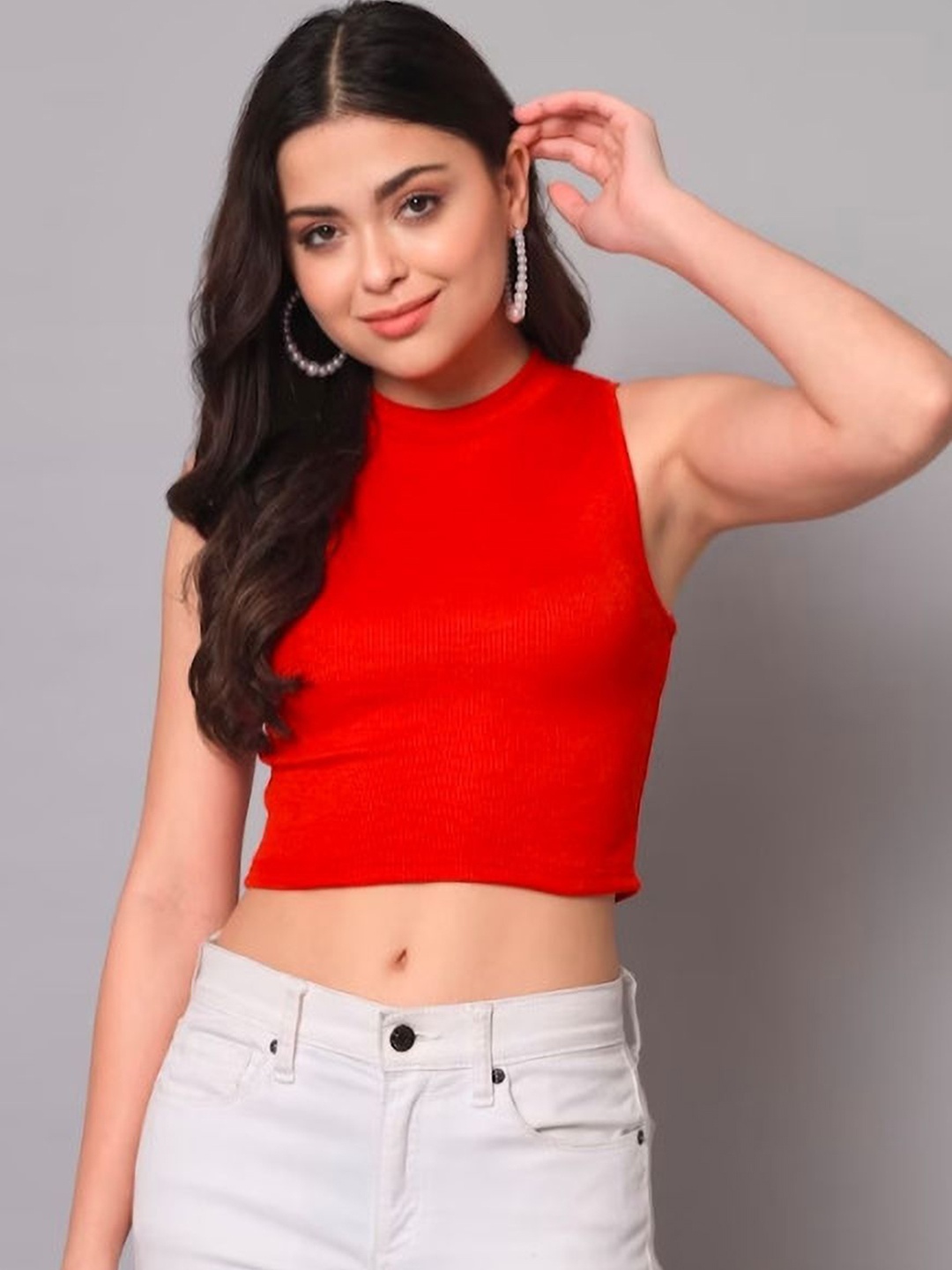 

sollobell Cotton Tank Fitted Crop Top, Red