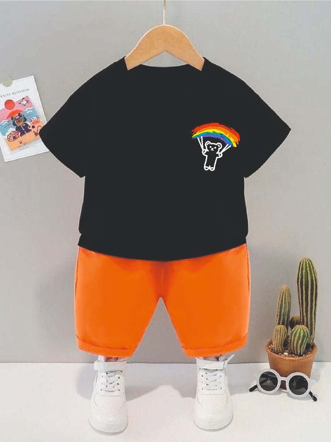 

BILLYBALL Kids Printed Round Neck Pure Cotton T-Shirt With Shorts, Black