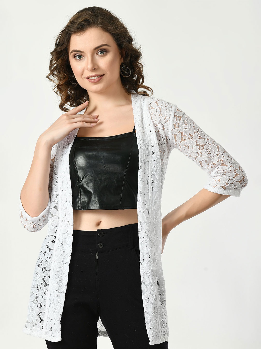 

RAYWARE Women Printed Longline Shrug, White