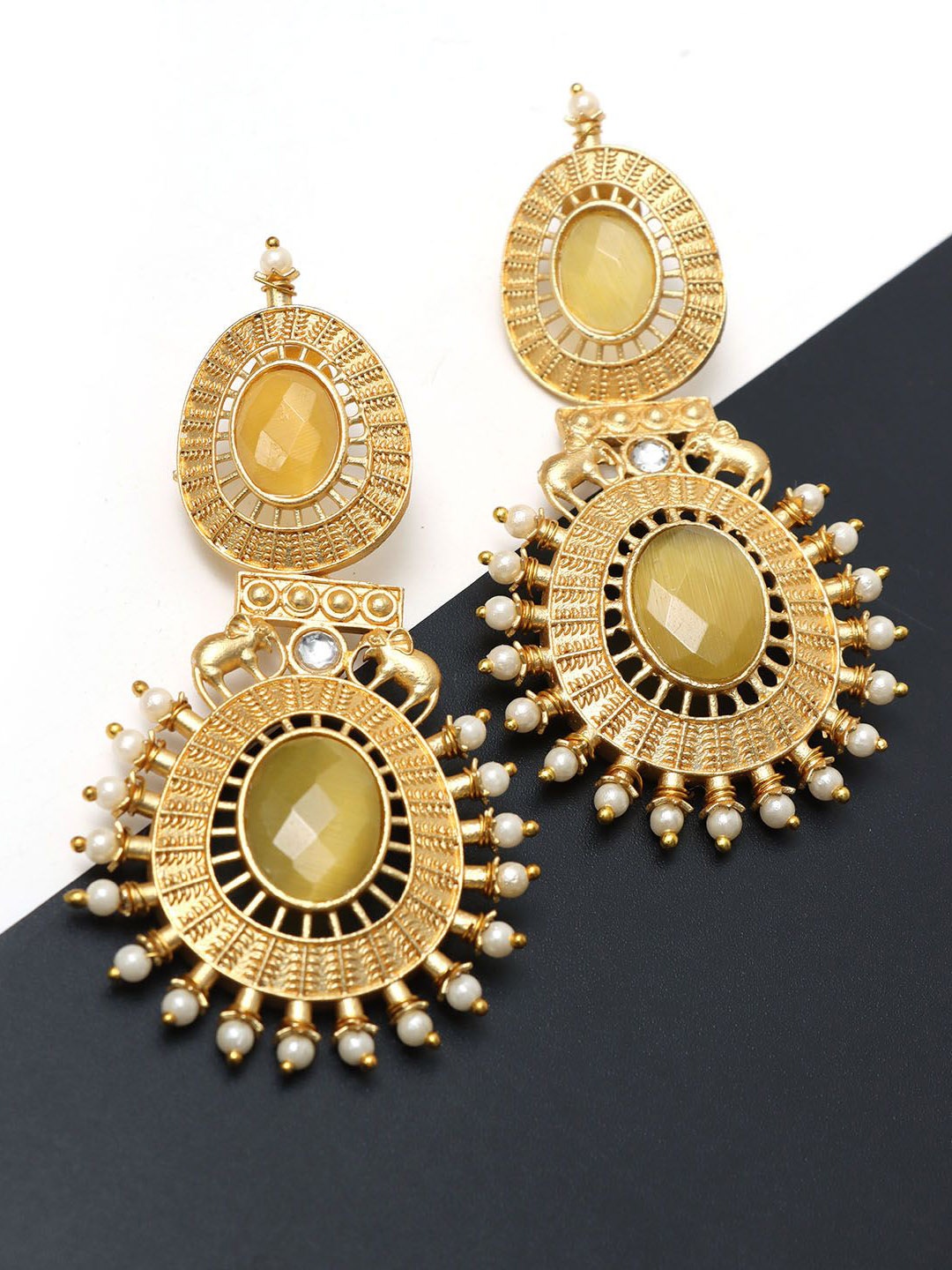 

Ozanoo Artificial Stones Studded Contemporary Shaped Drop Earrings, Gold