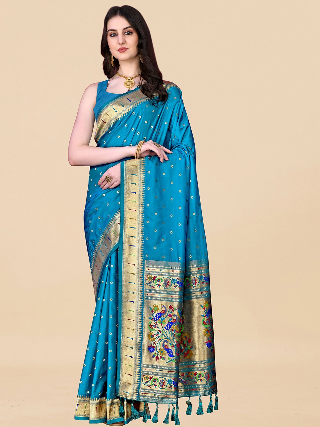 

Upalksh Ethnic Motifs Woven Design Zari Pure Silk Banarasi Saree, Blue