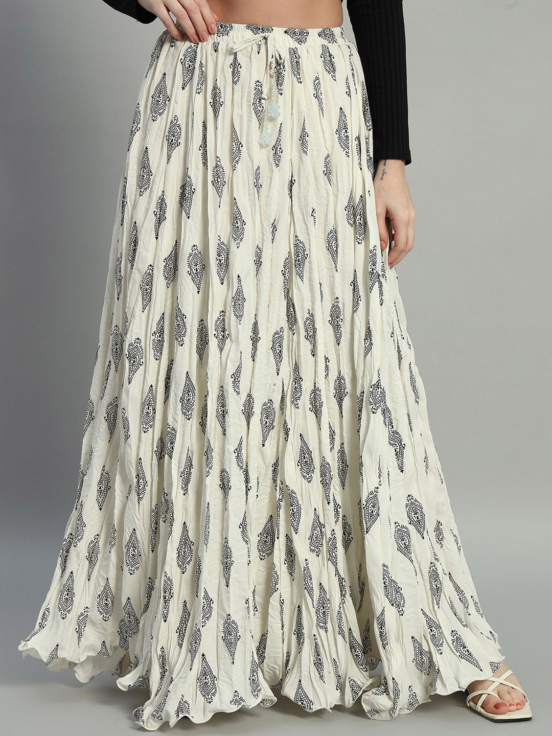 

ZRI Women Printed Flared Maxi Skirts, Cream