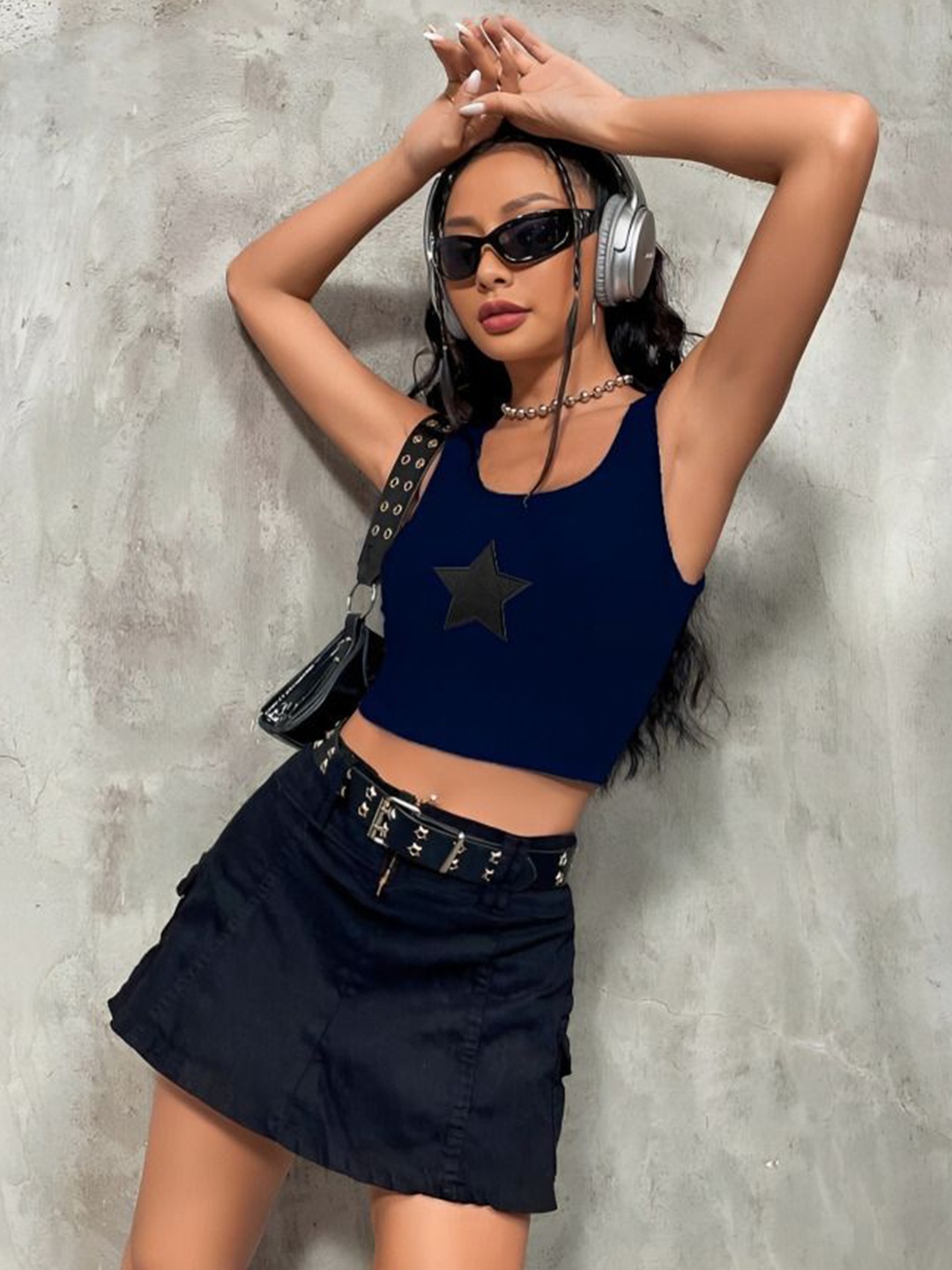 

sollobell Print Cotton Crop Top, Blue