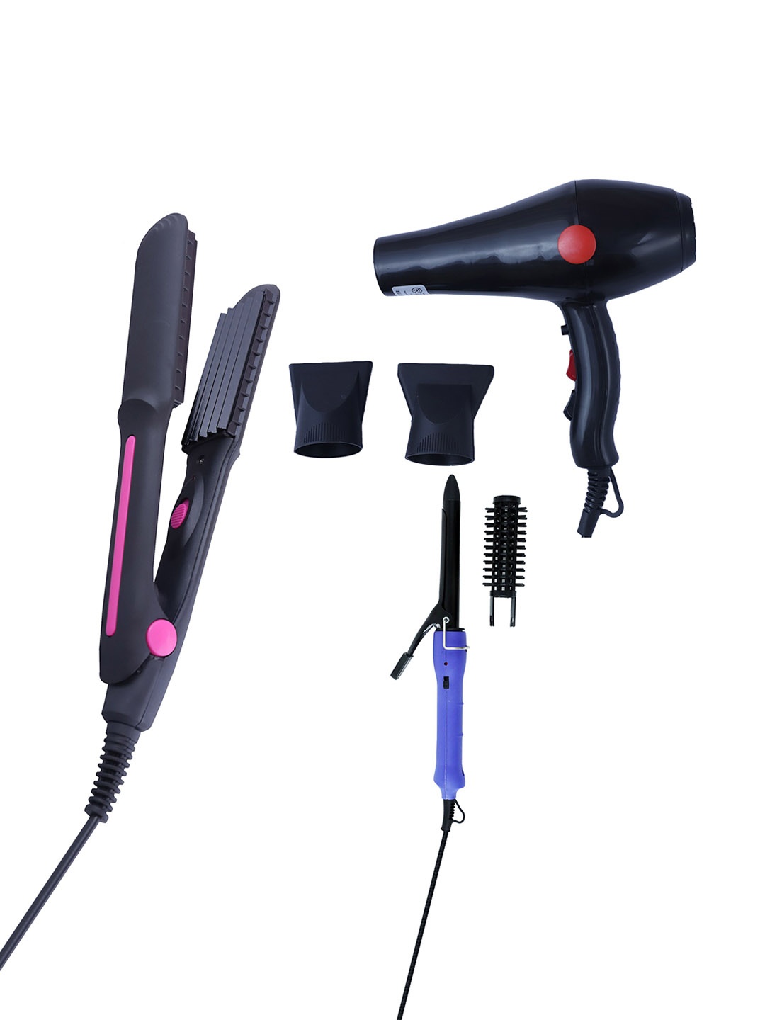 

NIRVANI Set of 3 2888 Hair Dryer With Ceramic Plate Hair Crimper & Iron Rod Hair Curler, Black