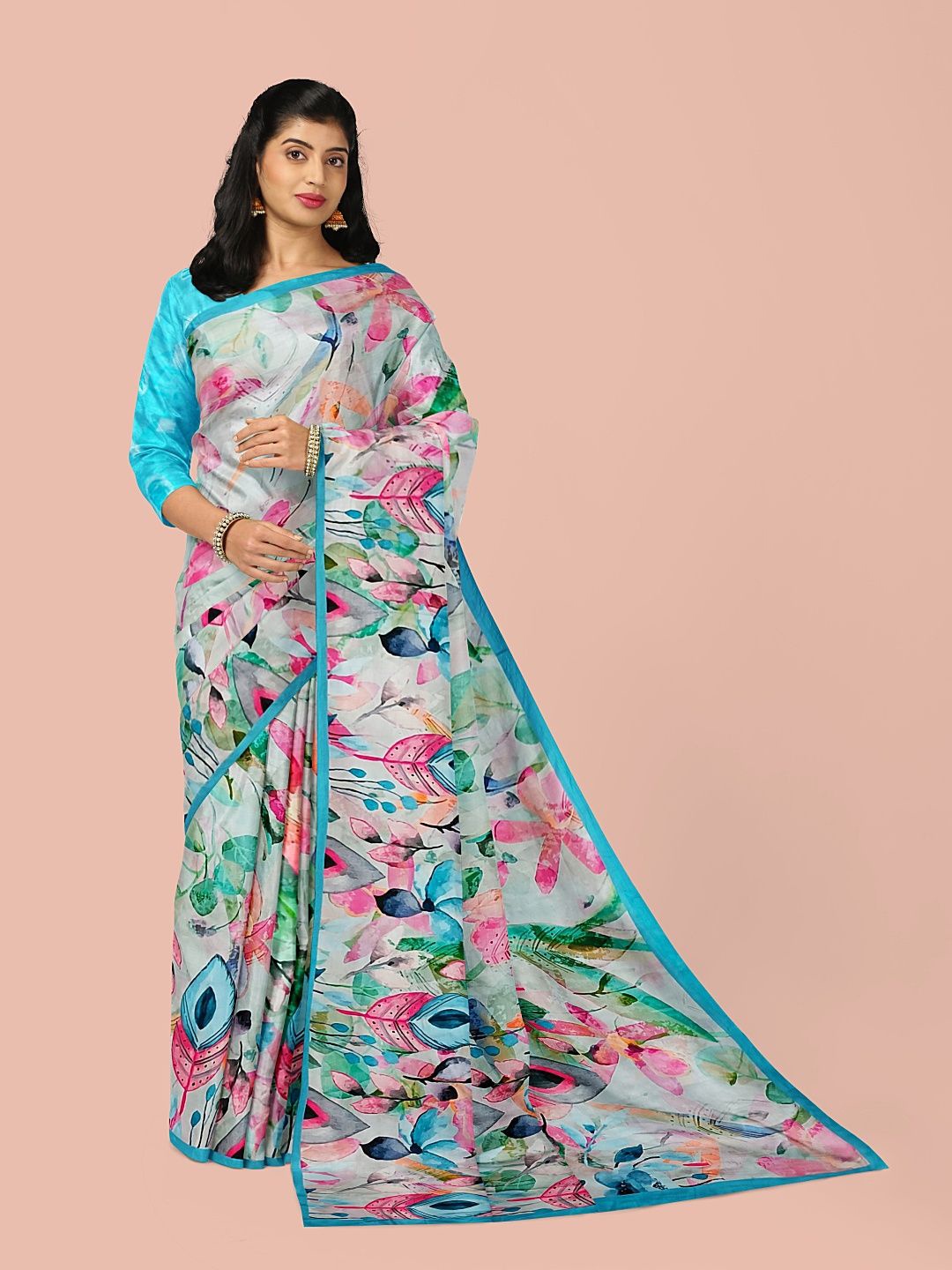 

Avyay Creation Floral Printed Saree, Blue