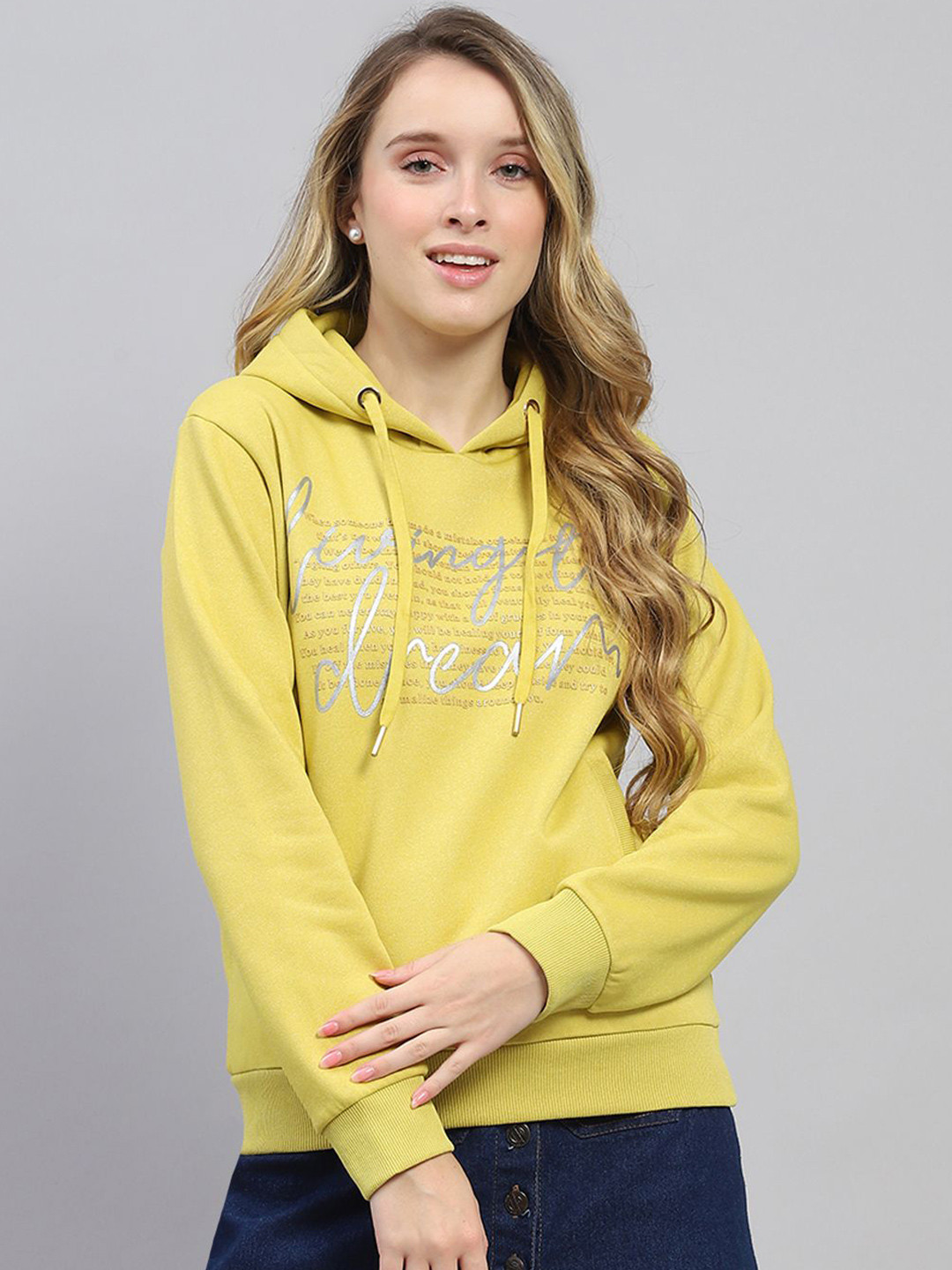 

Monte Carlo Women Printed Hooded Pullover Sweatshirt, Yellow