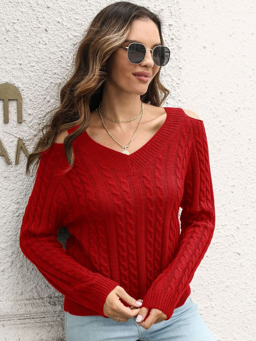 

Oh Rare Women Cable Knit Pullover Sweater, Red
