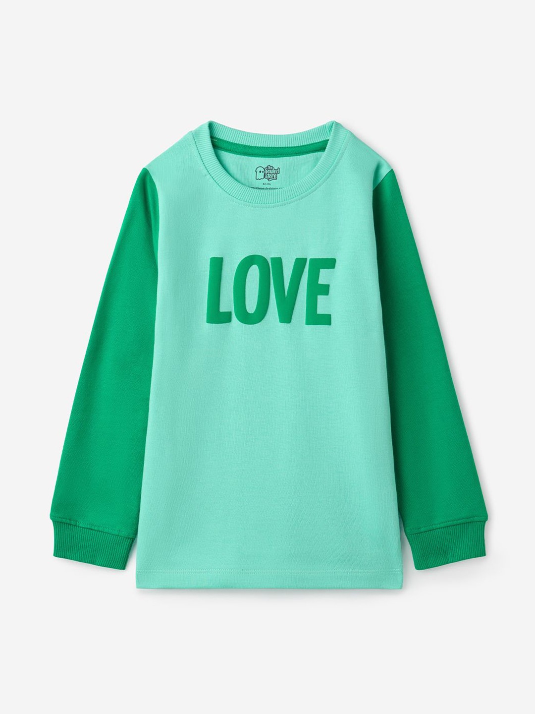 

The Souled Store Girls Green Love Cotton Printed Sweatshirt