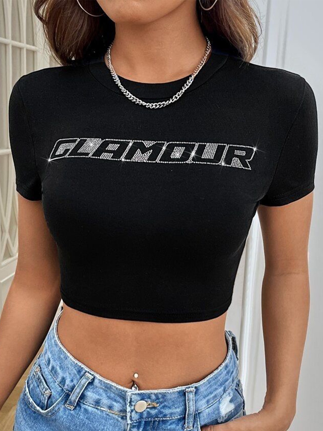 

sollobell Print Cotton Crop Top, Black