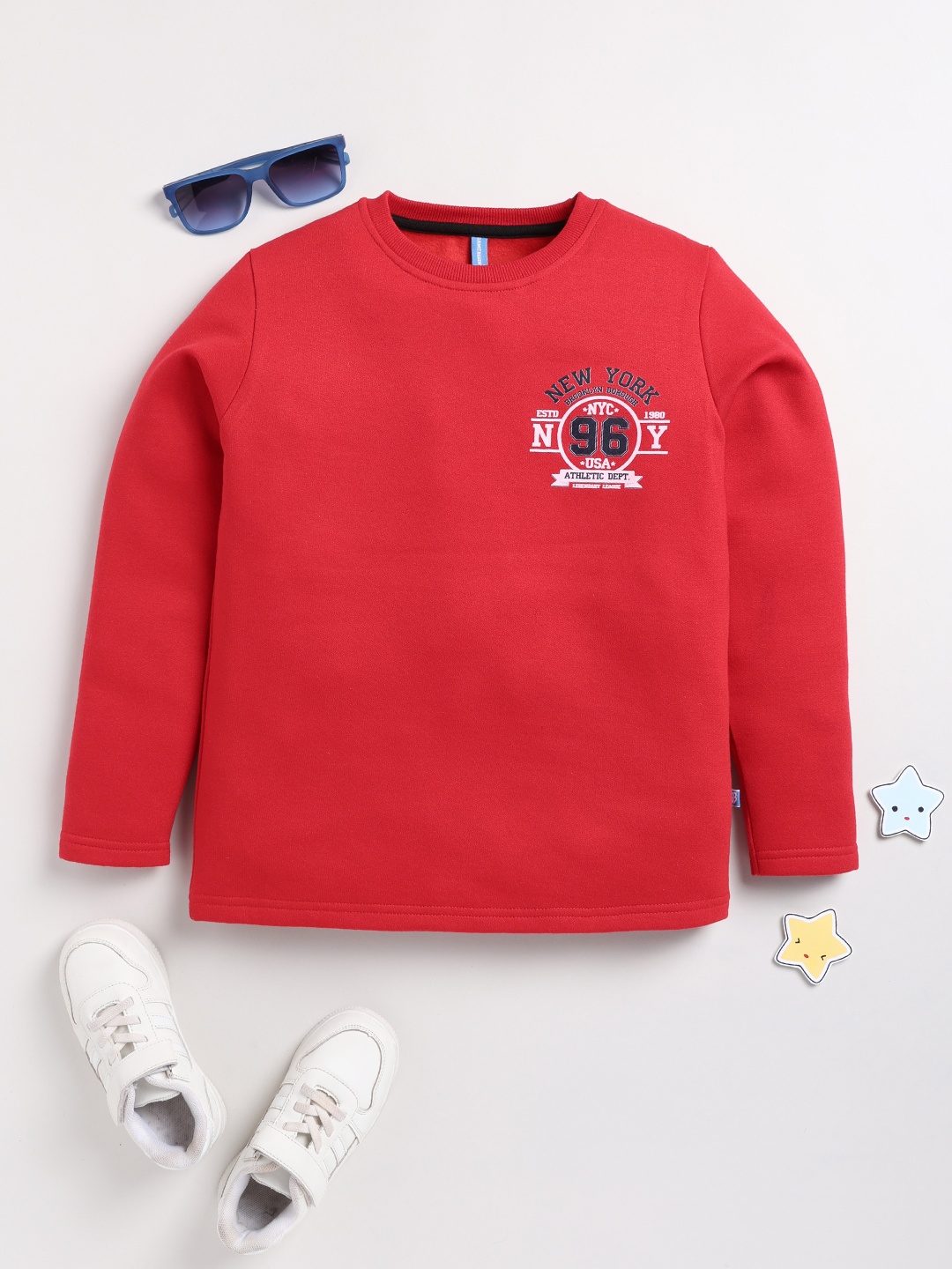 

Here&Now X Game Begins Boys Back Printed Sweatshirt with Brushed Fleece Lining, Red