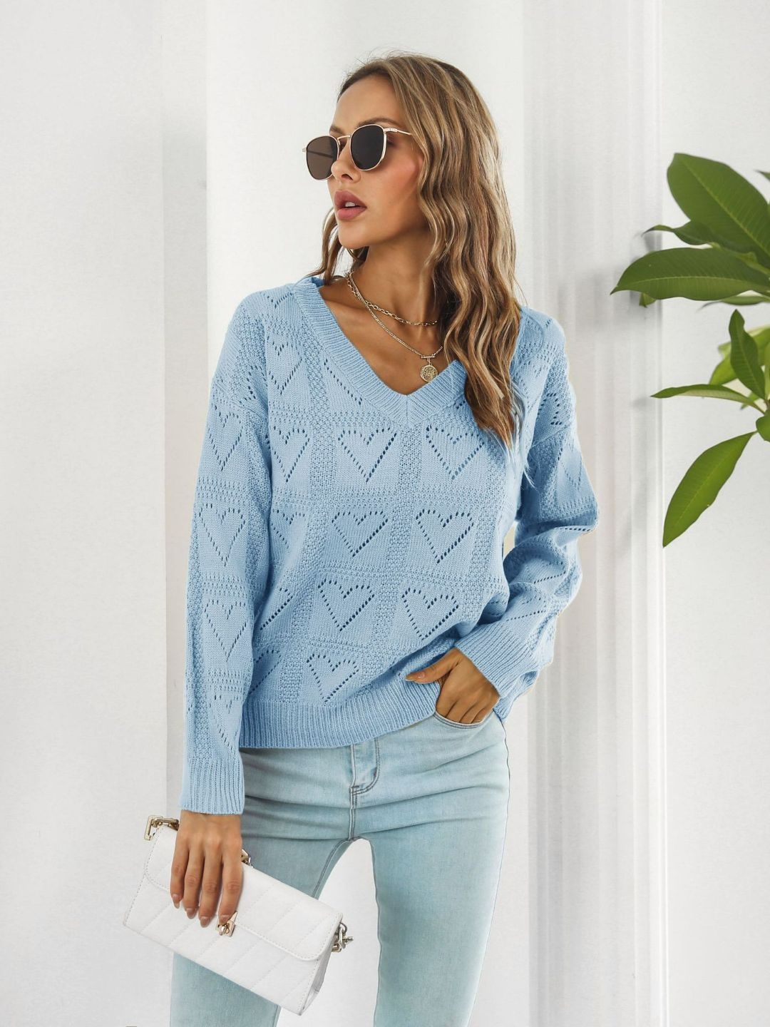 

Oh Rare Women Long Sleeves Pullover Sweater, Blue