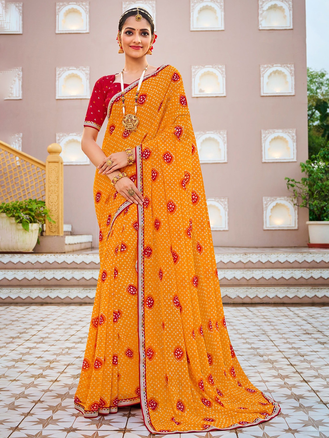 

Laxmipati Bandhani Embroidered Saree, Mustard