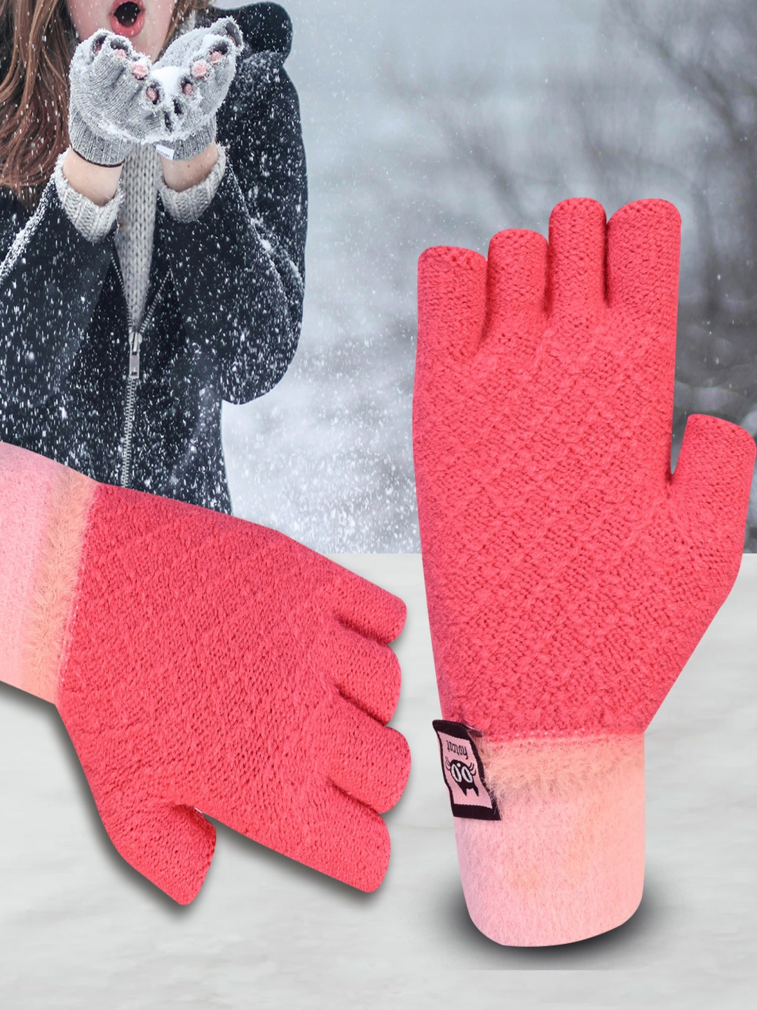 

LOOM LEGACY Women Patterned Fingerless Gloves, Orange