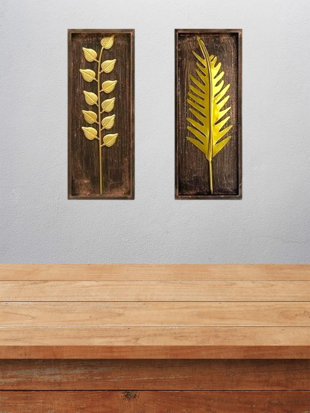 

vedas Mystic Indiana Brown & Gold-Toned 2 Pieces Textured Metal Wall Decor