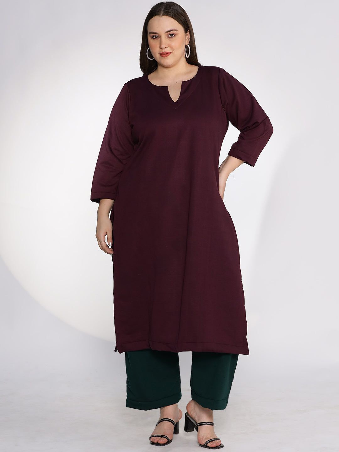 

LetsDressUp Notch Neck A-Line Kurta, Burgundy