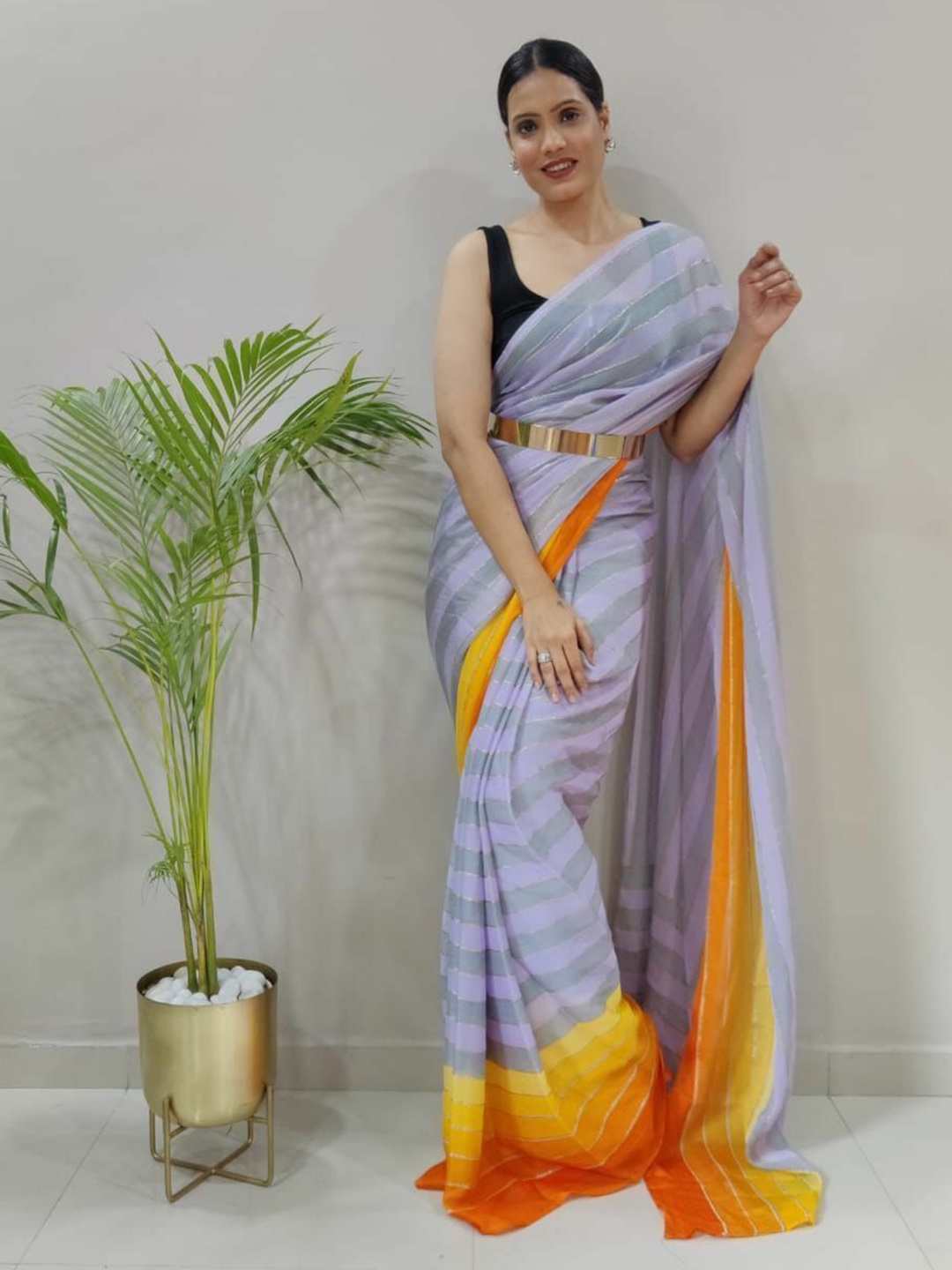 

Upalksh Striped Zari Saree, Purple