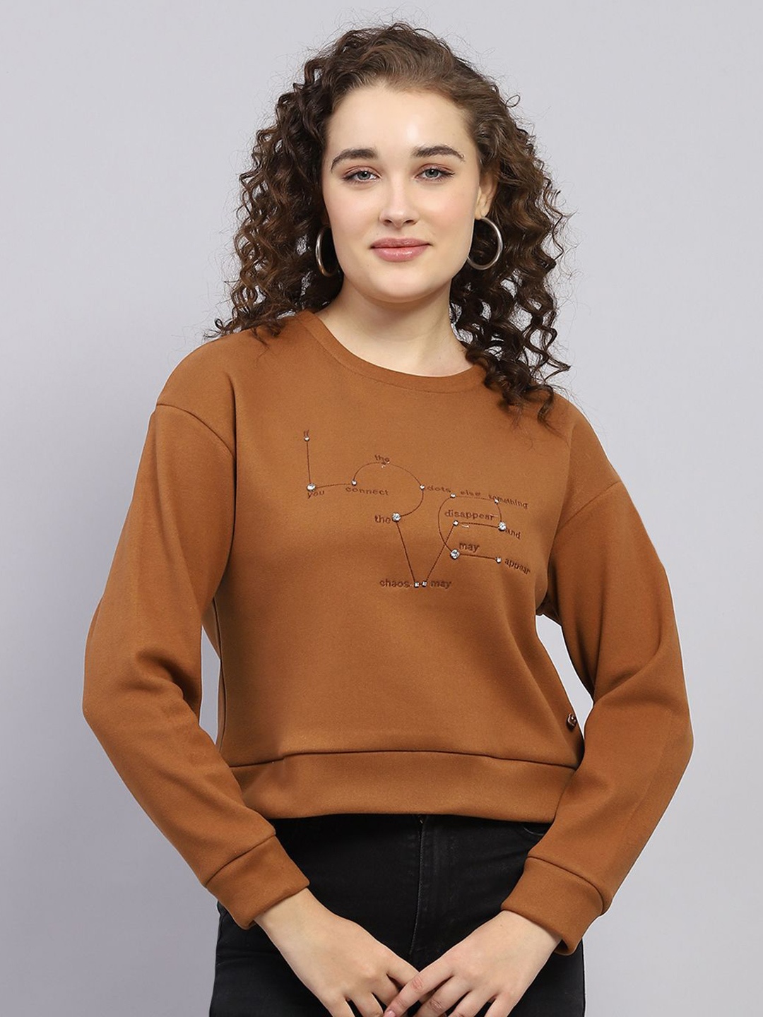 

Monte Carlo Women Self Design Embellished Sweatshirt, Brown