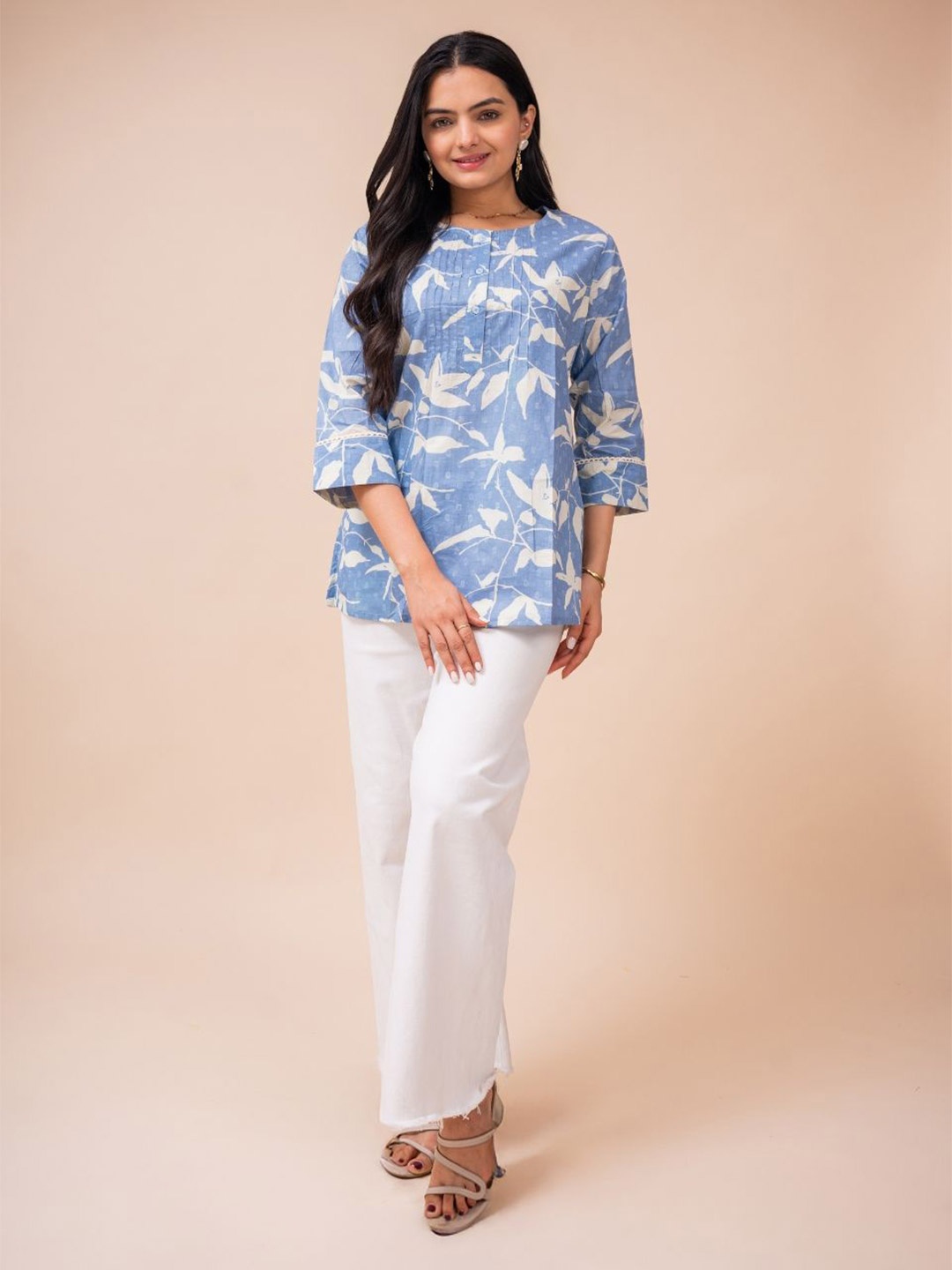 

EKISHA Women Floral Printed Cotton Tops, Blue